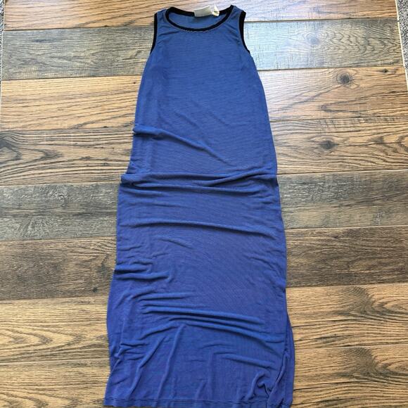 Vintage Chico’s Private Edition Maxi Dress Blue Black Striped Sleeveless Size 0 - Picture 1 of 3